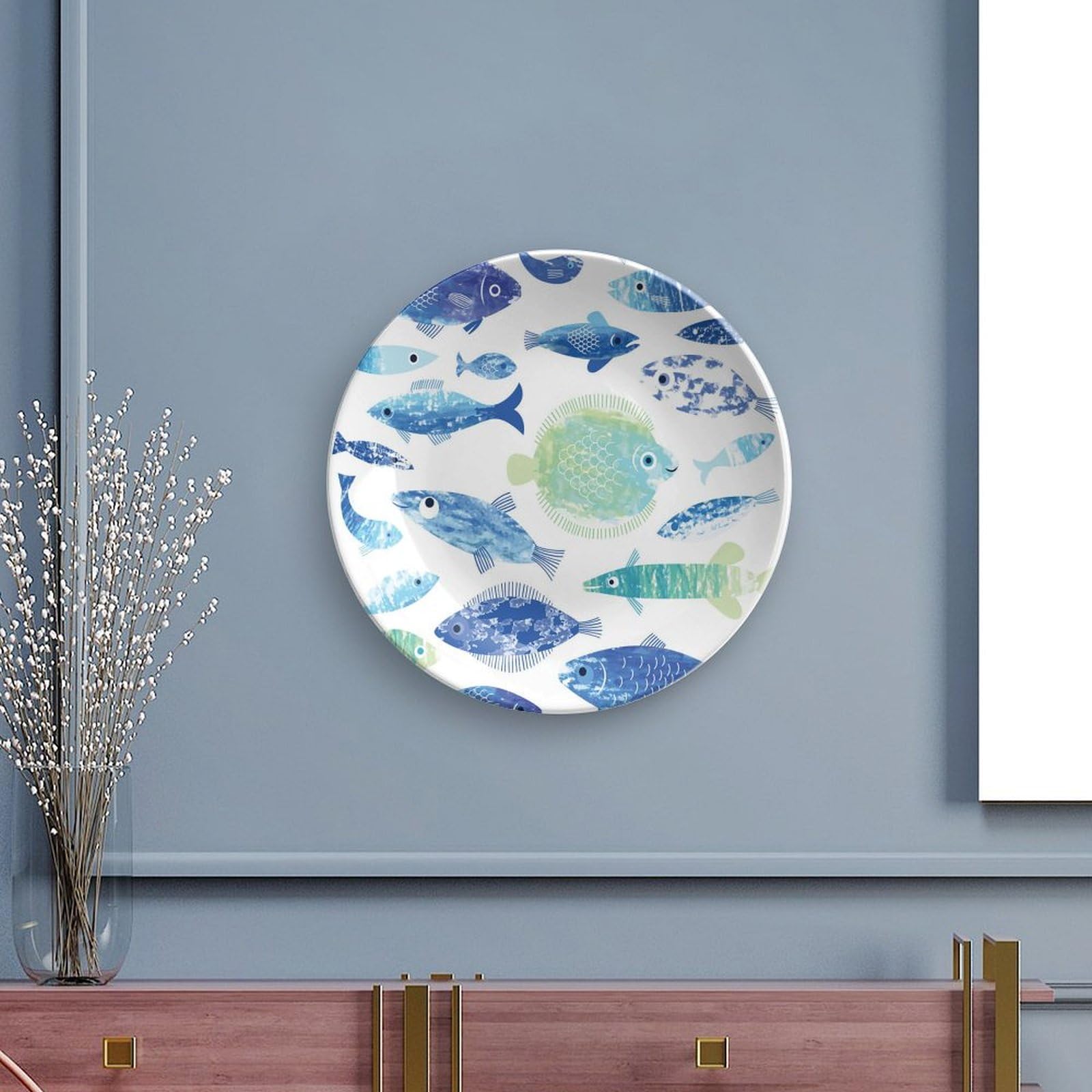 皿　飾り皿　魚紋 　陶器　古玩　置物　インテリア　工芸品　美術品　A3042 皿 飾り皿 魚紋 陶器 古玩 置物 インテリア 工芸品 美術品 A3042